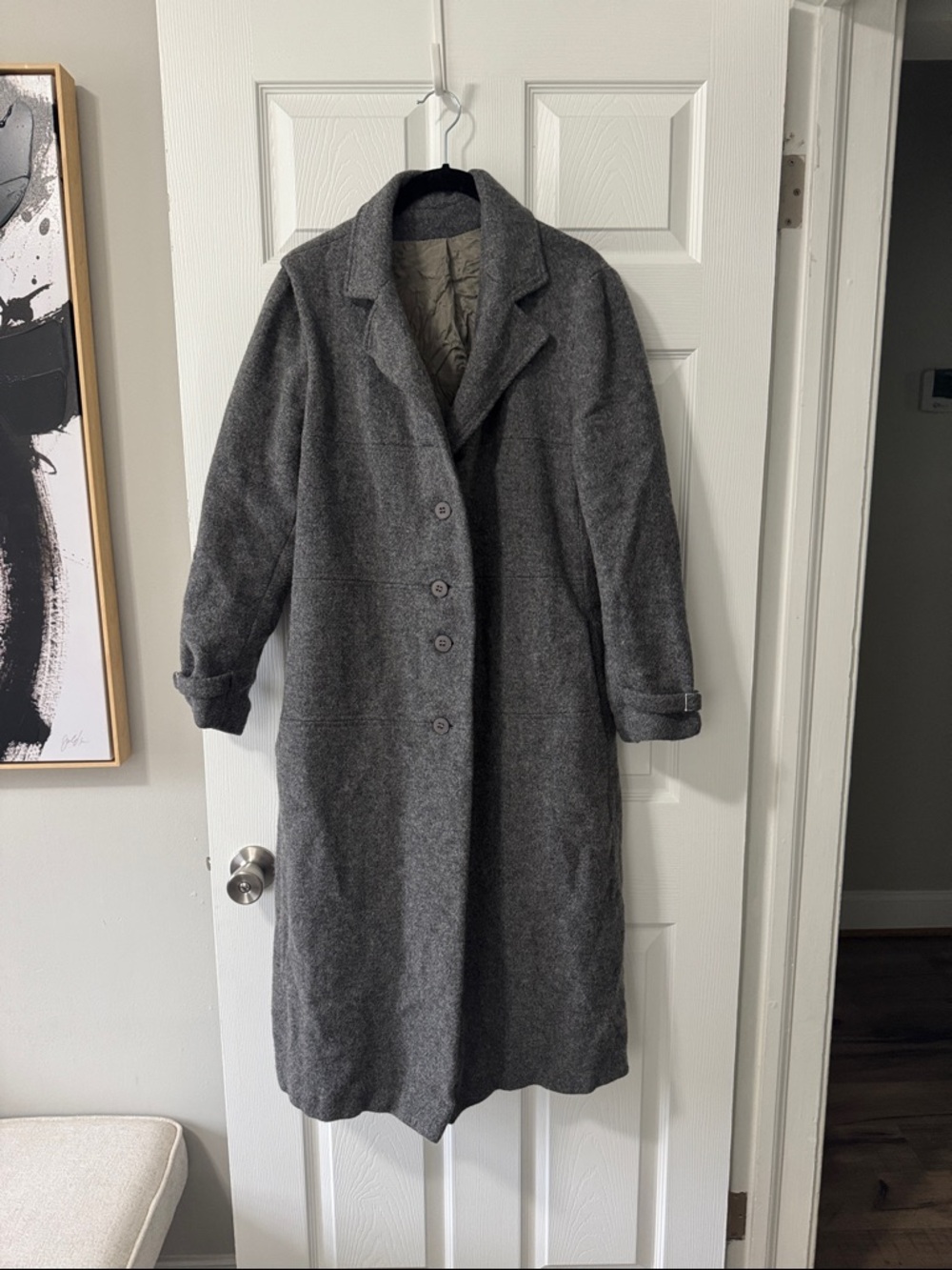 Vintage Steffi Long Gray Wool Coat - Classic Button Front